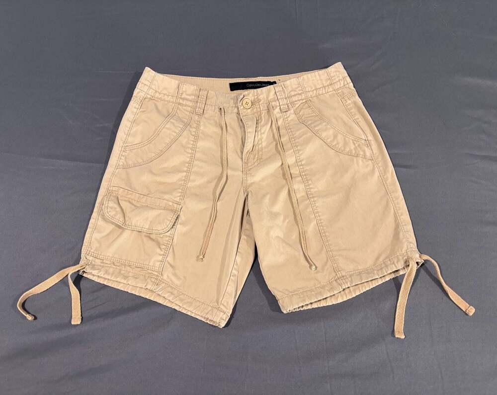 Calvin Klein Jeans Women's Beige Cargo Shorts Size 4 Drawstring Cuffs